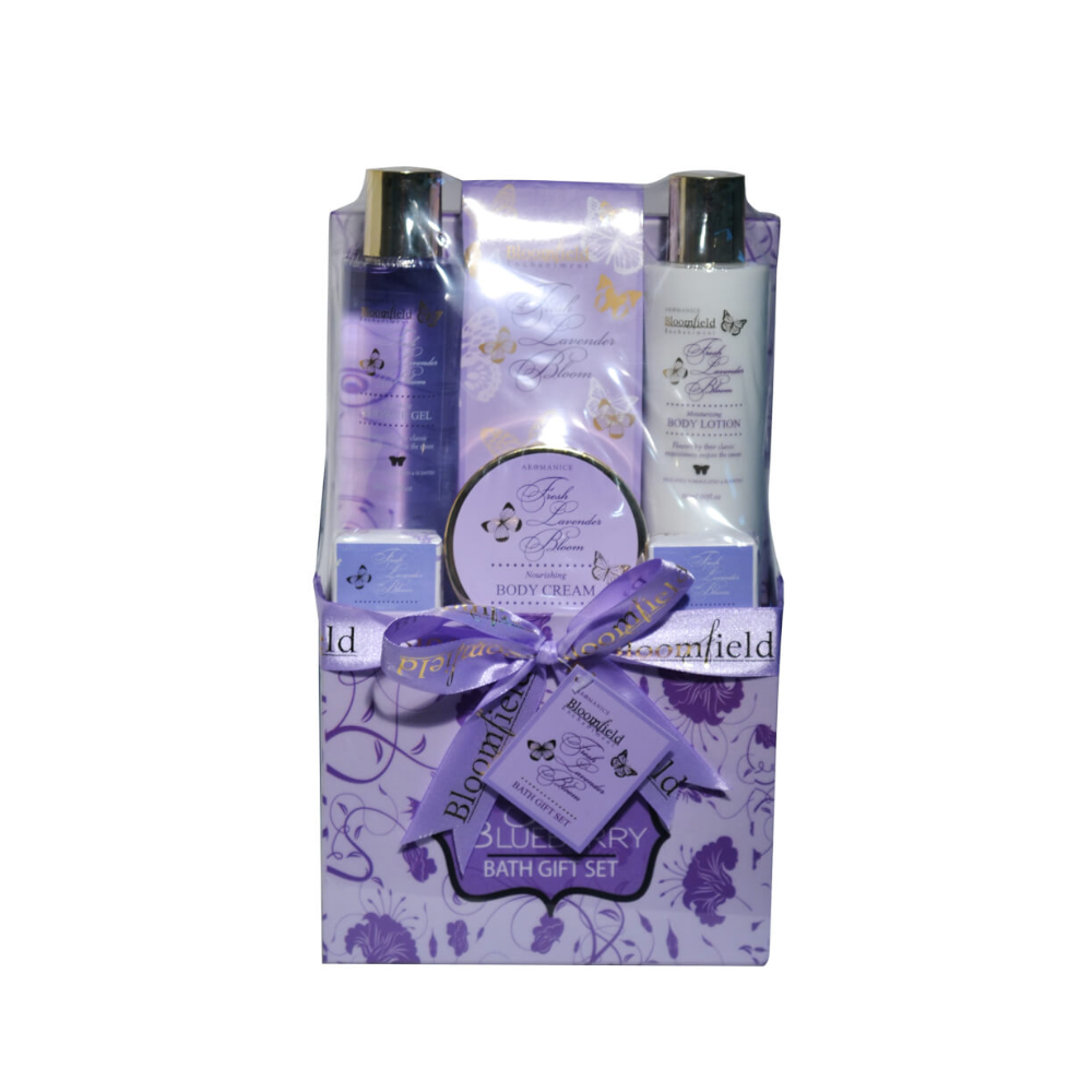 BLOOMFIELD BATH GIFT SET OF 5 ITEMS IN PURPLE BOX watanimall