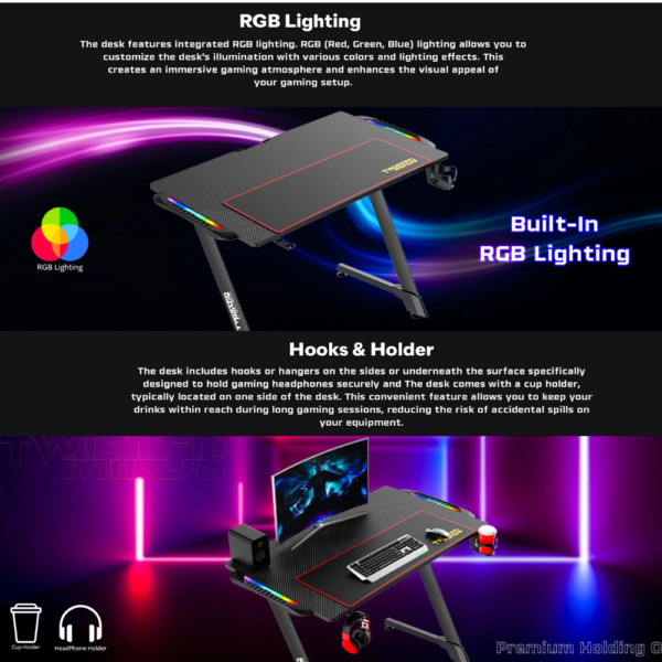 GAMING DESK TWISTED MINDS Z SHAPED CARBON FIBER TEXTURE RGB