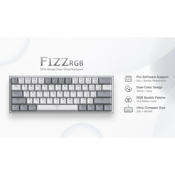 KEYBOARD REDRAGON FIZZ K617 MECHANICAL RGB WHITE GREY