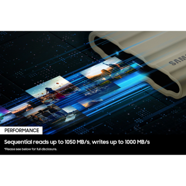 EXTERNAL PORTABLE SSD SAMSUNG T7 SHIELD 2TB USB3.2 BLUE
