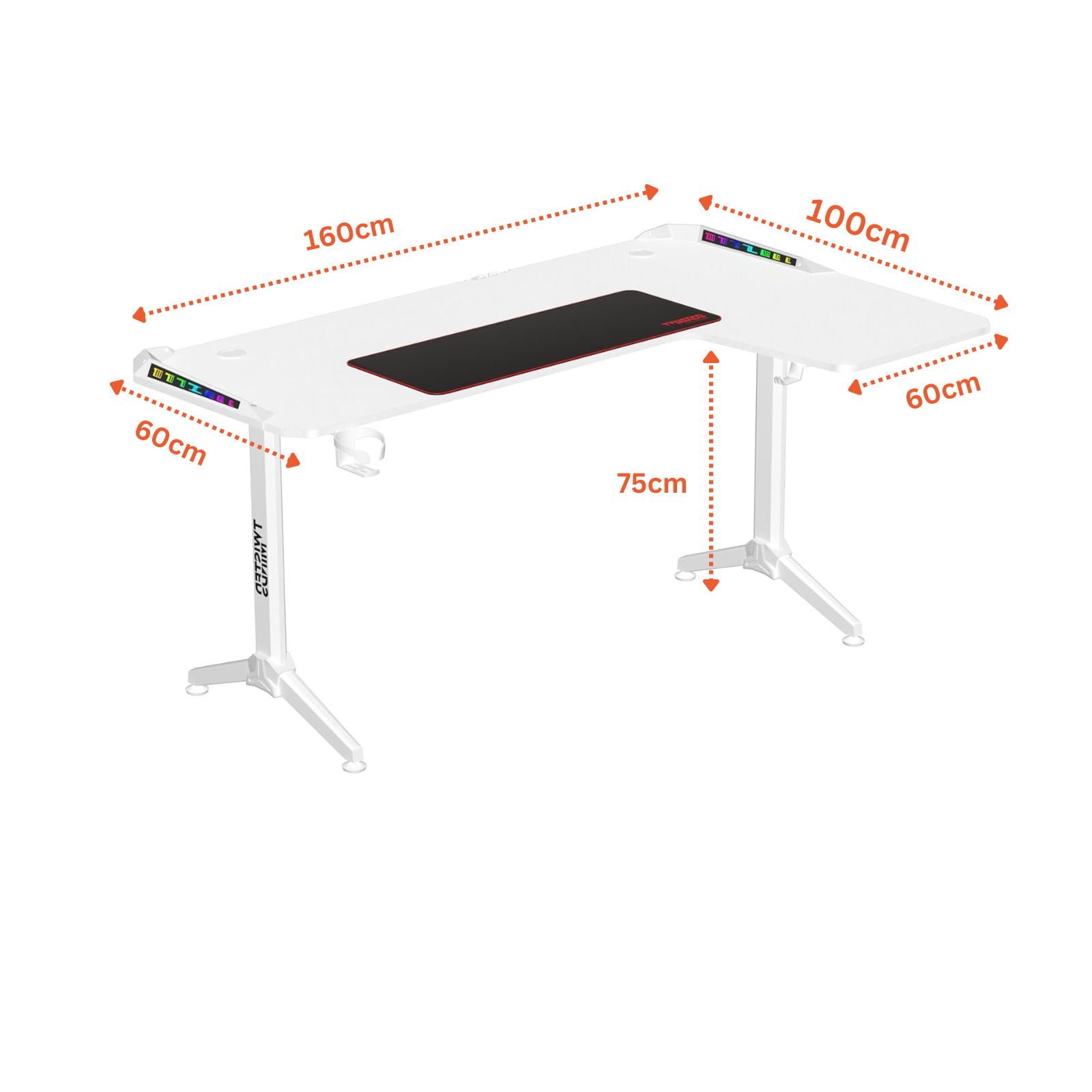 GAMING DESK TWISTED MINDS WARRIOR L SHAPED RGB RIGHT WHITE