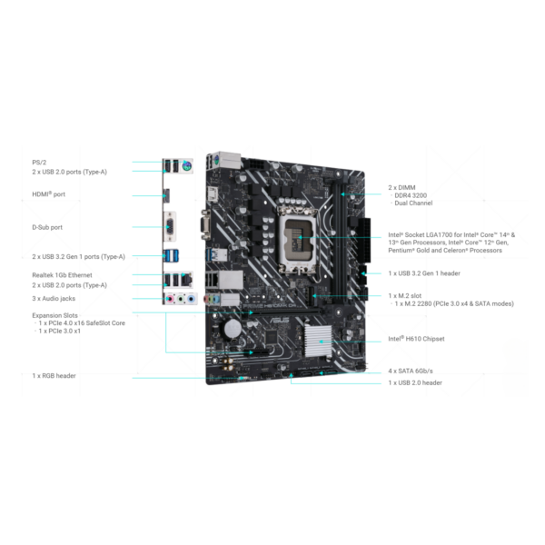 MB ASUS PRIME H610M-K D4 ARGB INTEL LGA1700