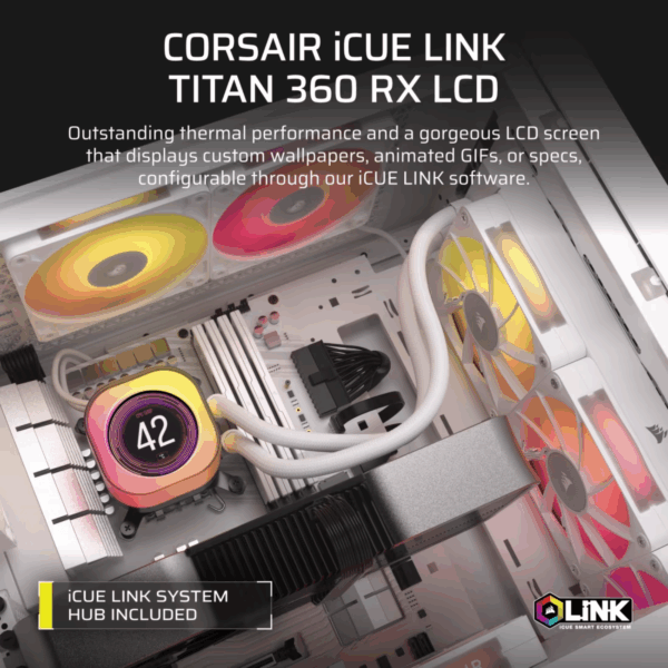 CORSAIR CPU LIQUID COOLER ICUE LINK TITAN 360 RX LCD RGB WH