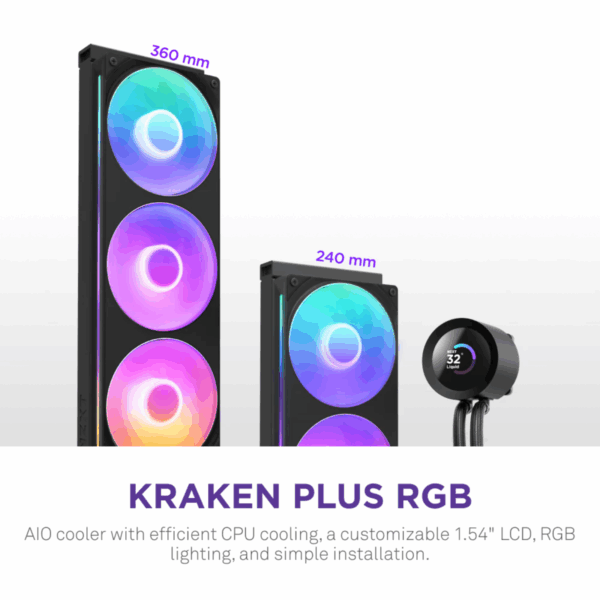 COOLER LIQUID-CPU NZXT KRAKEN PLUS 360 RGB 3-FAN BLACK