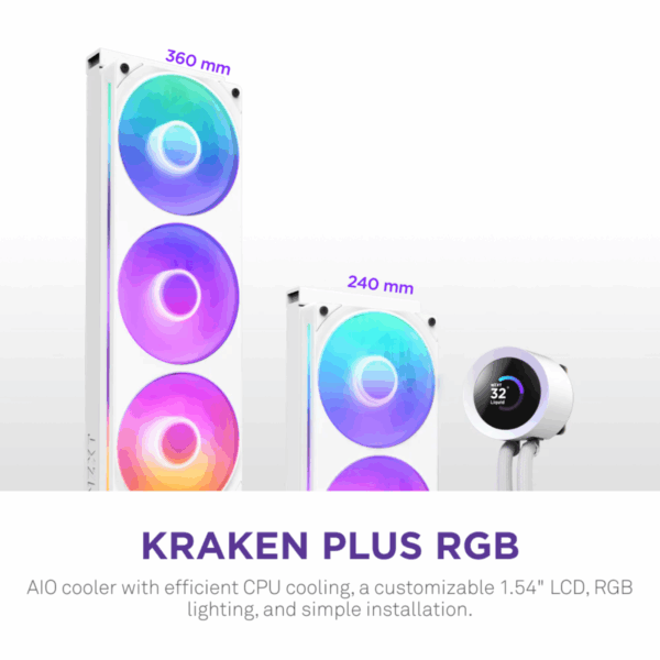 COOLER LIQUID-CPU NZXT KRAKEN PLUS 360 RGB 3-FAN WHITE