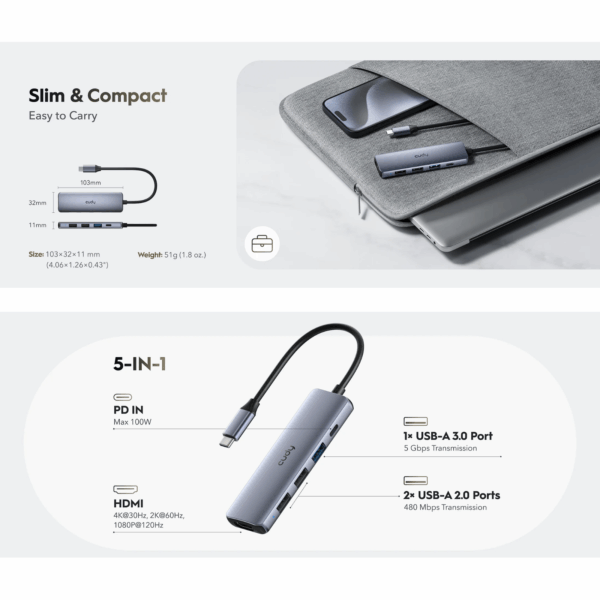 HUB CUDY UH405 5-In-1 HDMI 4K USB-C