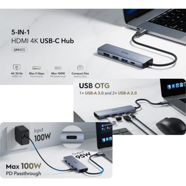 HUB CUDY UH405 5-In-1 HDMI 4K USB-C
