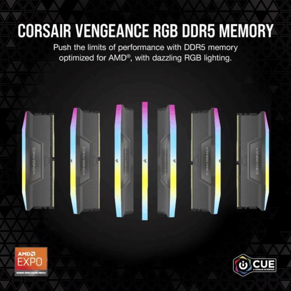 RAM CORSAIR VENGEANCE RGB 6000 2X16GB DDR5 BLACK FOR AMD