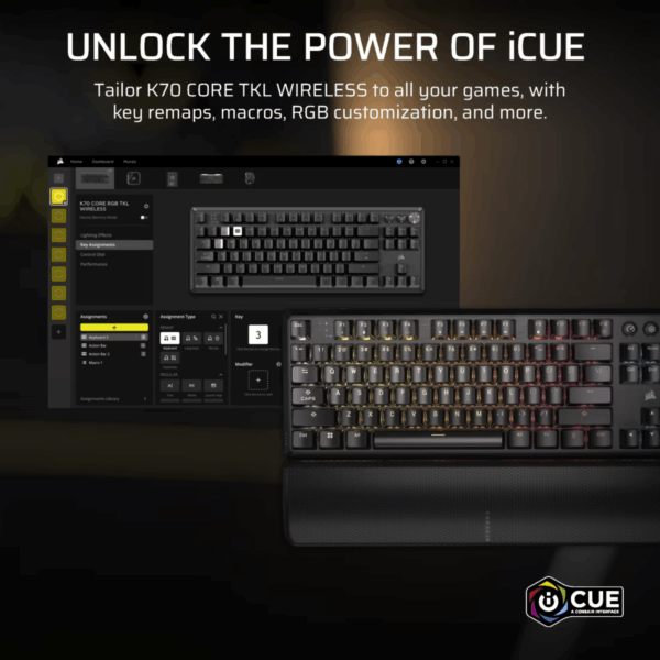 KEYBOARD CORSAIR K70 CORE TKL WIRELESS RGB LINEAR RED BLACK